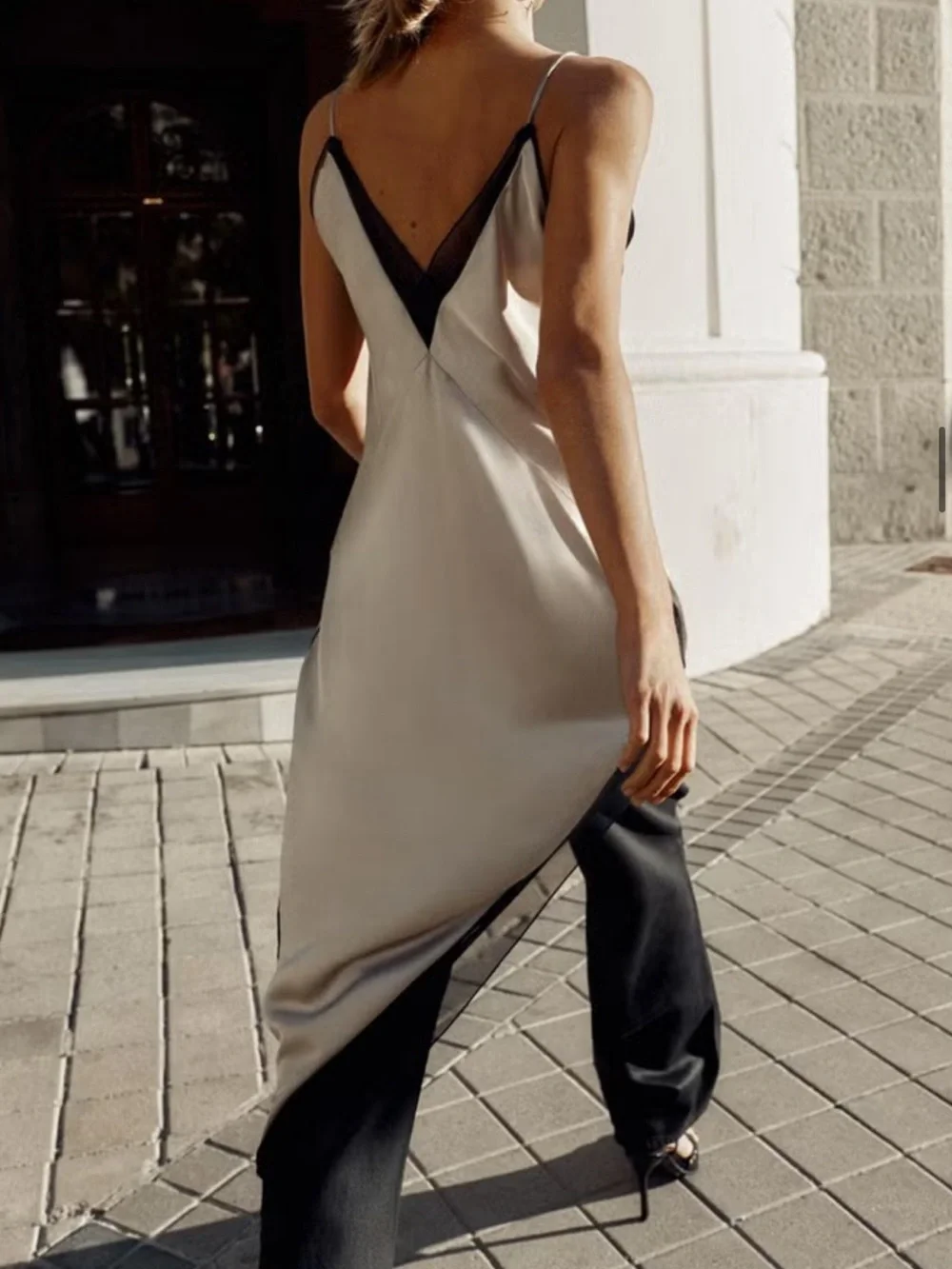 Zara Champagne Slip Dress with Black Contrast Trim - Picture 10 of 11